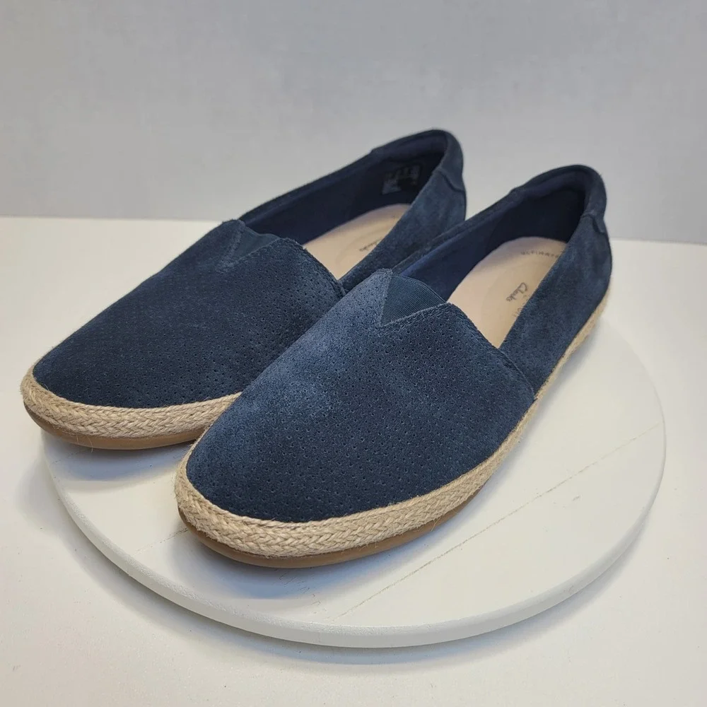 Clarks Collection Danelly Sky Espadrille Slip-Ons Navy Blue Suede US 9.5 M